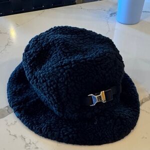 Lulu Lemon Black Fuzzy Bucket Hat with Silver Buckle